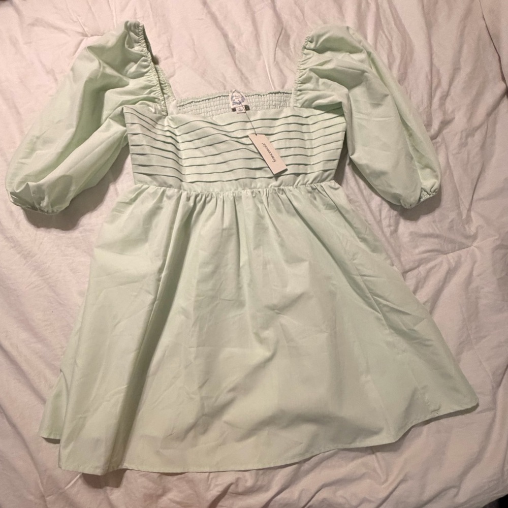 Francesca's Collections Mint Green Puff Sleeve Mini Dress